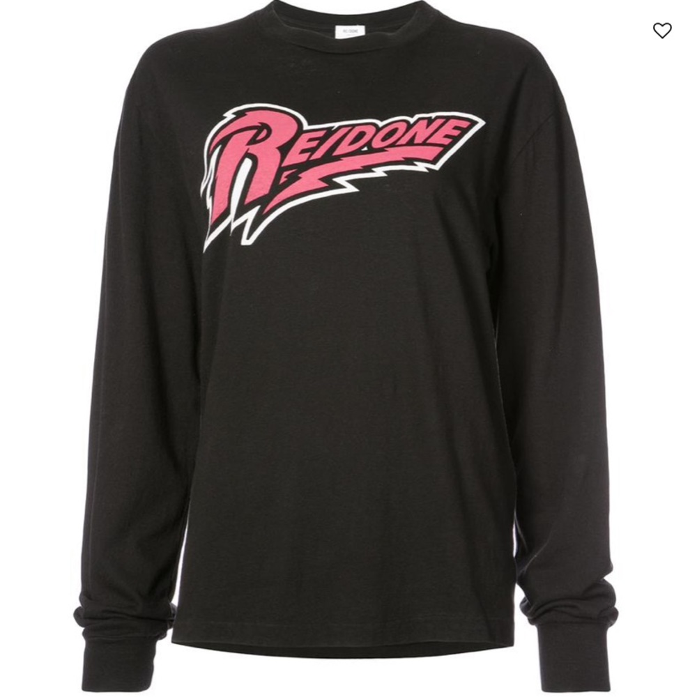 Re/Done Stardust L/S Long Sleeve Tee Shirt Black Pink XS